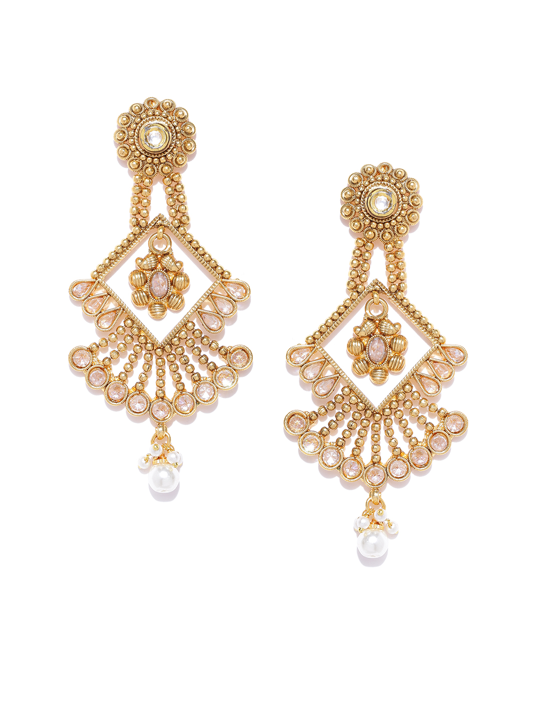 YouBella Gold-Toned Geometric Drop Earrings